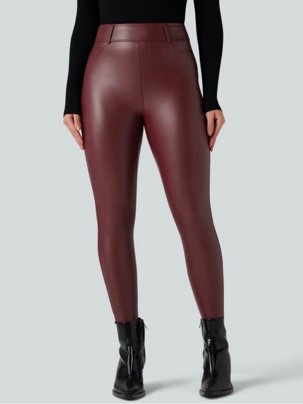 HALARA High-Rise Faux Leather Leggings - Burgundy